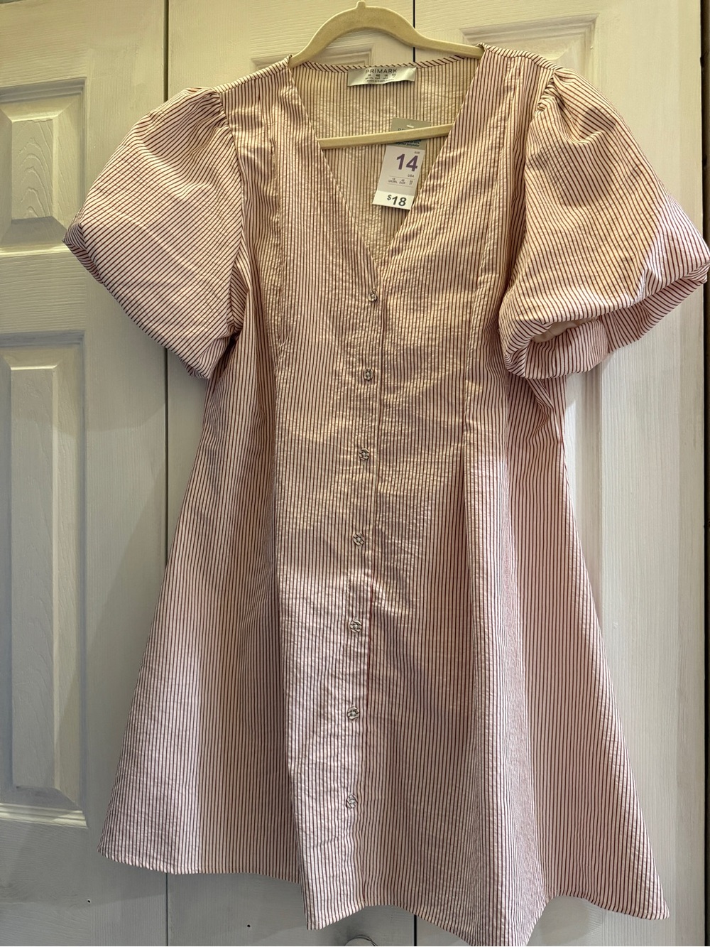 Primark Pink and White Striped Button-Front Midi Dress